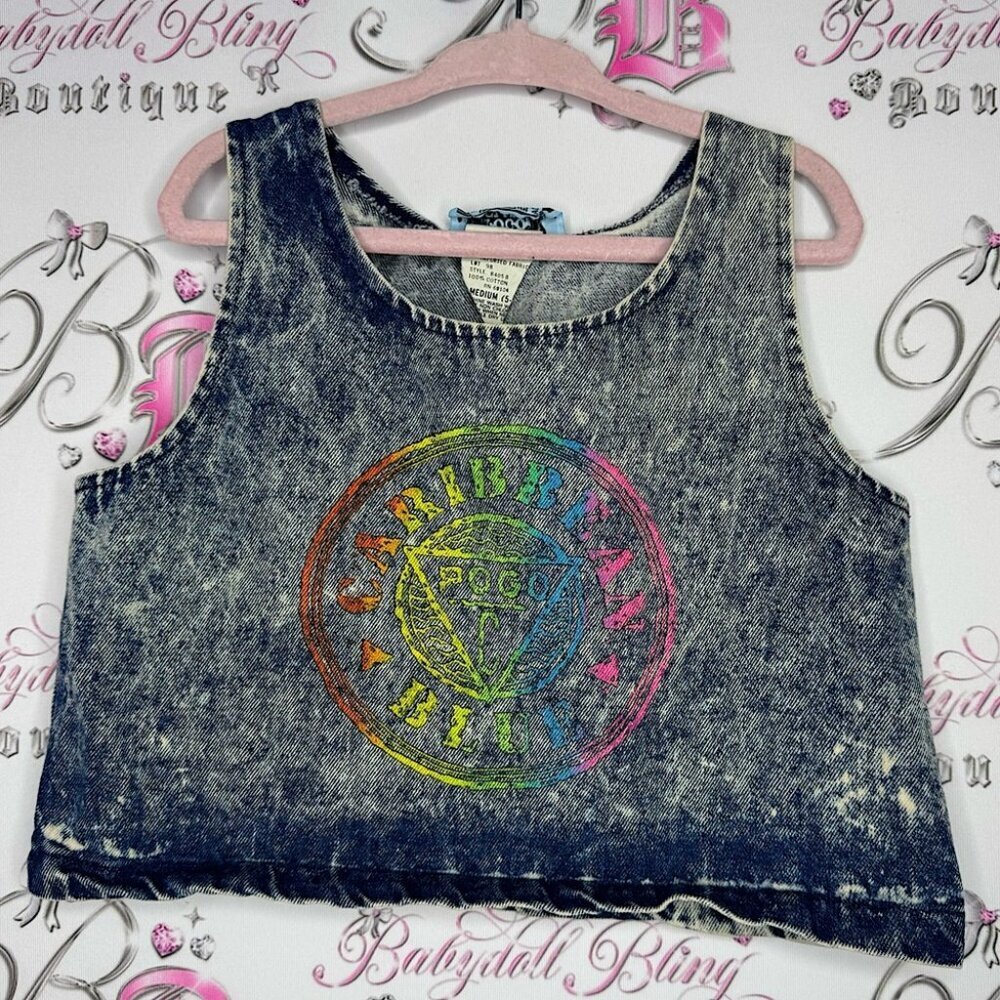 Free admission pogo club crop tank denim jean with rainbow decal vintage beach